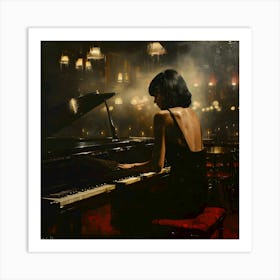 Nocturne in Velvet: The Pianist's Solitude Art Print