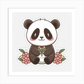 Panda Bear With Flowers Art Print