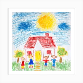 Children'S Drawing Of A House Art Print