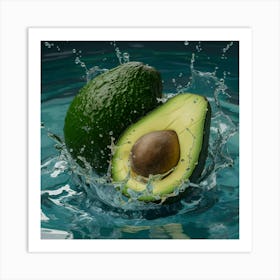 Avocado Splashing Water Art Print