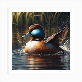 Splashing Ruddy Duck Art Print