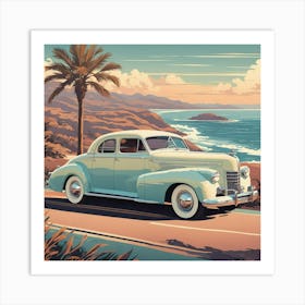 Vintage Car On The Beach ,car art print Art Print