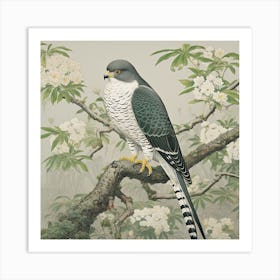 Ohara Koson Inspired Bird Painting Eurasian Sparrowhawk 1 Square Art Print