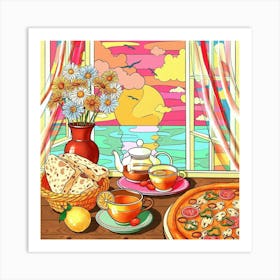 Pizza And Tea On The Window Art Print