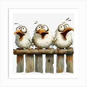 Three Birds On A Fence 9 Art Print