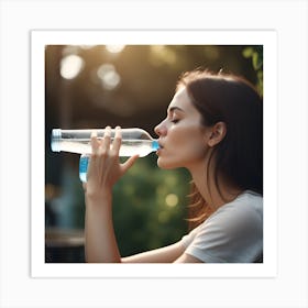 Side View Woman Drinking Water 0 Art Print