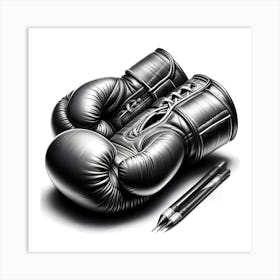 A Black And White Pencil Sketch Of A Pair Of Boxing Gloves 4 Art Print