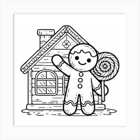 Gingerbread House Coloring Page Art Print