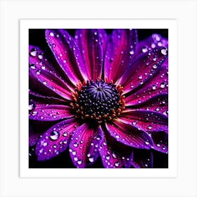 Purple Flower With Water Droplets 5 Art Print