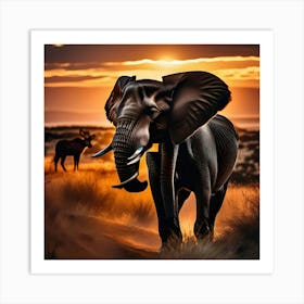 Sunset Elephants 2 Art Print