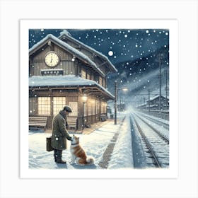 Hachiko with his owner Art Print