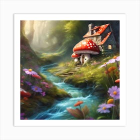 Toadstool House in the Forest Art Print