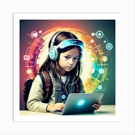 Young Girl Using A Laptop 1 Art Print