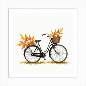 Antique Bike With Autumn Leaves Watercolor Painting 1 Art Print