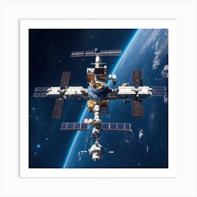 Blue Space Station In Space From Top (7) Art Print