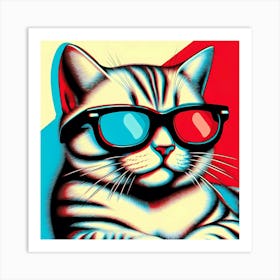 3d Glasses Cat Art Print