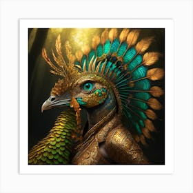 Firefly A Modern Illustration Of A Fierce Native American Warrior Peacock Iguana Hybrid Femme Fatale (11) Art Print