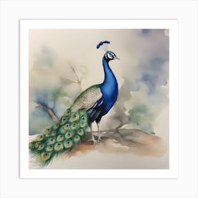 Peacock Painting Watercolour Art Print