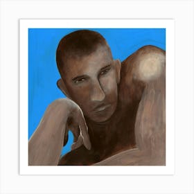 Male Portrait On Blue Art Print