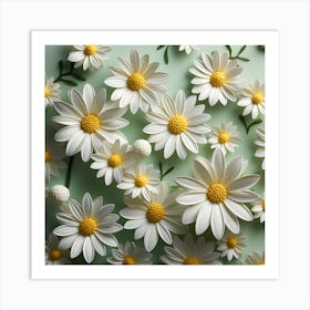 Daisy Flowers On Green Background 1 Art Print