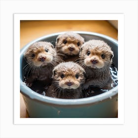 Baby Sea Otters Bath Art Print