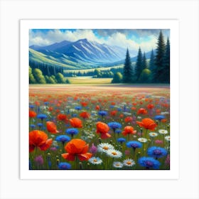 Poppies In The Mountains Art Print