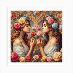 Two Women With Roses Art Print