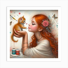 Girl With A Kitten 2 Art Print