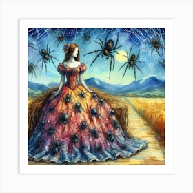 Girl In A Dress With Spiders Art Print