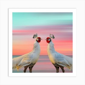 Pheasants At Sunset Art Print