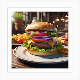 Burger On A Plate 147 Art Print