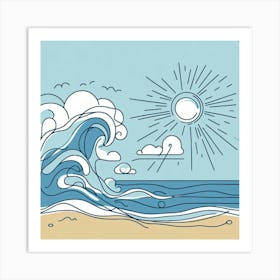 Wave And Sun On The Beach Art Print