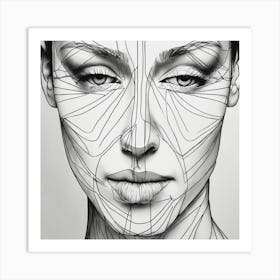 Line Drawing Of A Woman'S Face Art Print