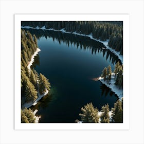 A Calm Lake Surrounded By Dense Pine Forests And Towering Snow-Capped Mountains 1 Art Print