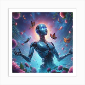 Woman Surrounded By Butterflies Art Print