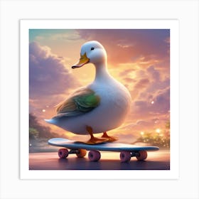 Duck On Skateboard2 Art Print