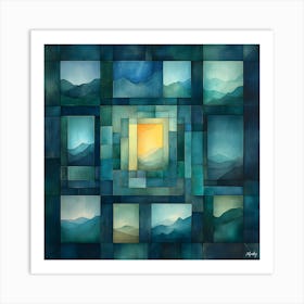 Sunrise In The Mountains Abstract cubism Art Print