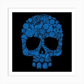 Blue Floral Skull Art Print