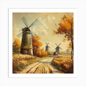 Vintage Oil Painting, Farmhouse Wall Decorations, Vintage Landscape, Printable Wall Art, Vintage Landscape Oil Painting.
.7.Windmills. Art Print