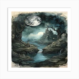 Moon And The Water Art Print