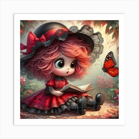 Little Girl Reading A Book 4 Art Print