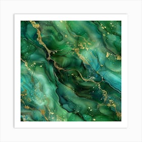 Abstract Green And Gold Marble Art Print