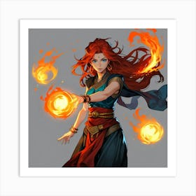 Girl With Flames The Magic of Watercolor: A Deep Dive into Undine, the Stunningly Beautiful Asian Goddess Art Print