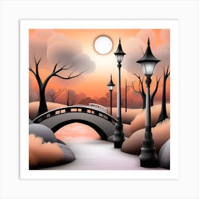 Sunset In The Park Landscape Art Print