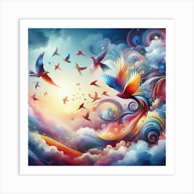 Colorful Birds In The Sky 1 Art Print