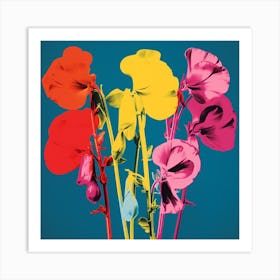 Andy Warhol Style Pop Art Flowers Sweet Pea 2 Square Art Print