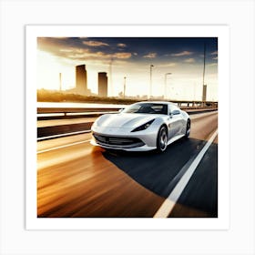 Automobile Driving Speed White Sport Road Fast Vehicle Car Motion Drive Style Photograph (2) Art Print