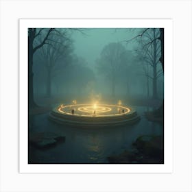 A Magical Stone Circle Glowing With Runes And Surrounded By Mystical Fog 1 Art Print