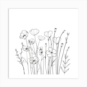 Hand Drawn Wildflowers Line Art 4 Art Print