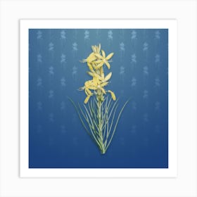 Vintage Yellow Asphodel Botanical on Bahama Blue Pattern n.0808 Art Print